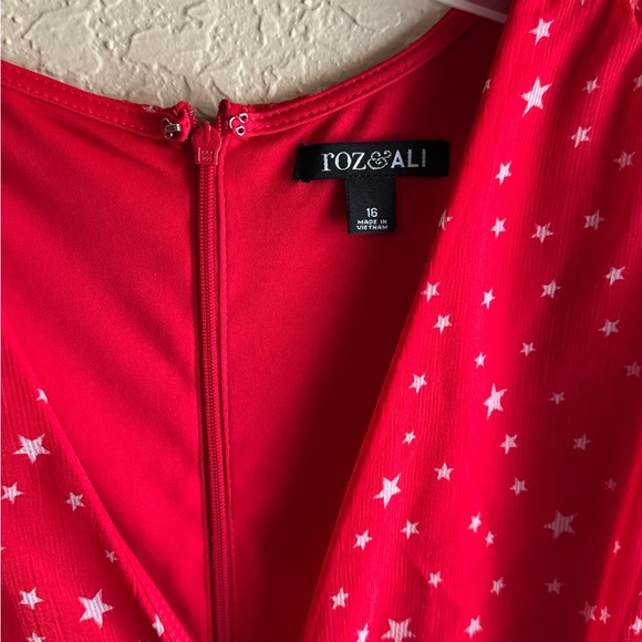 July 4 Dress Stars Print Wrap Dress ALine Waist Midi Sz 16 DressBarn Vintage - Picture 3 of 8